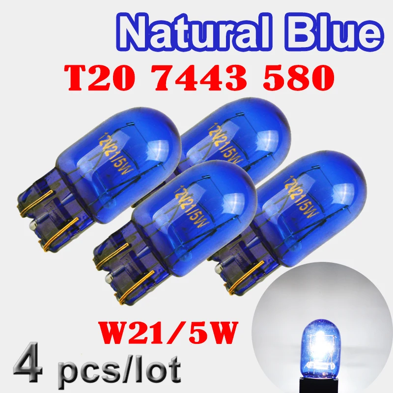 Flytop(4 шт./лот) 580 7443 W21/5 Вт T20 натуральное голубое стекло ксенон супер белый 12V 21/5 Вт W3x16q автомобильный светильник лампы для автомобильных фар
