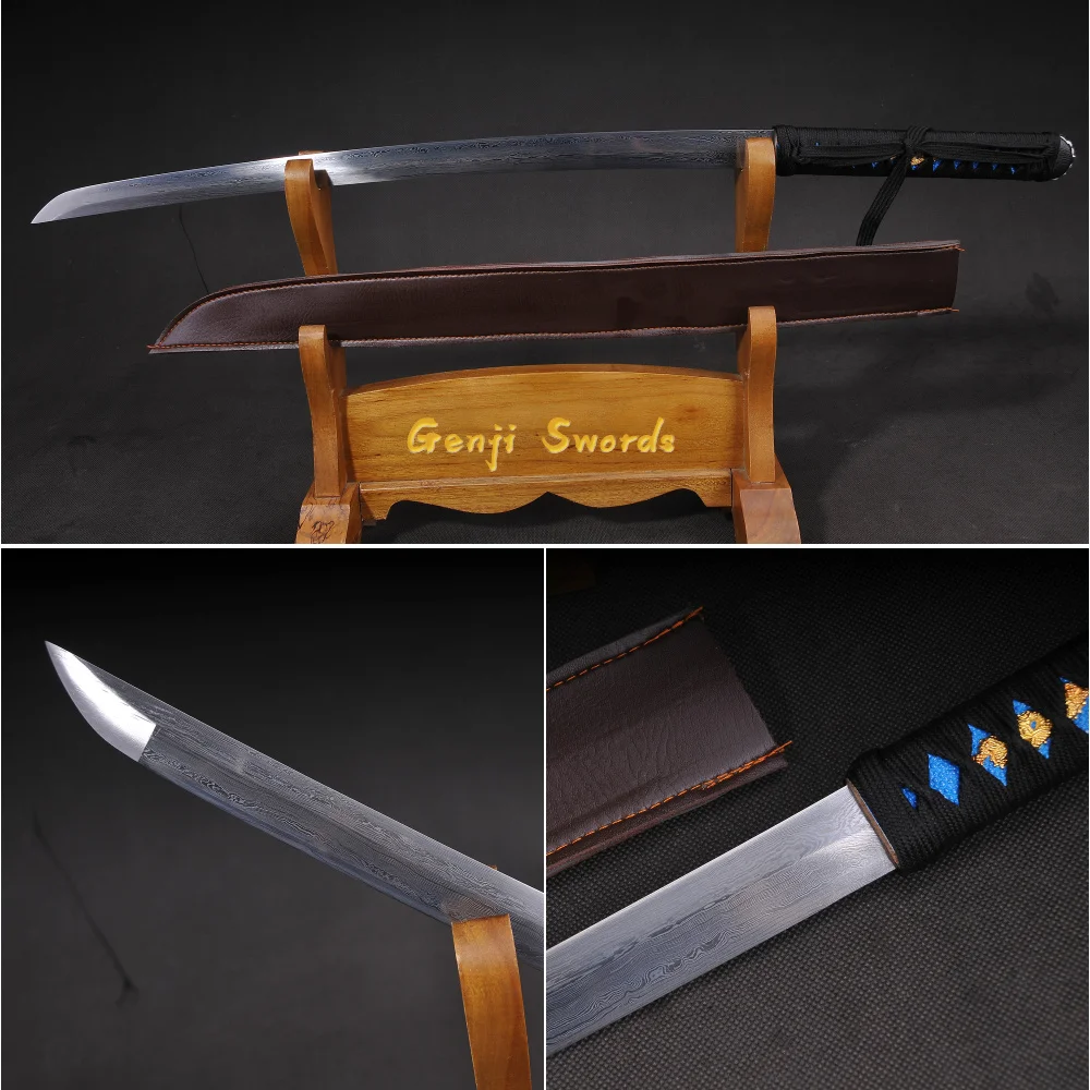 Полный черный цвет складная Дамасская сталь самурайский короткий меч катана