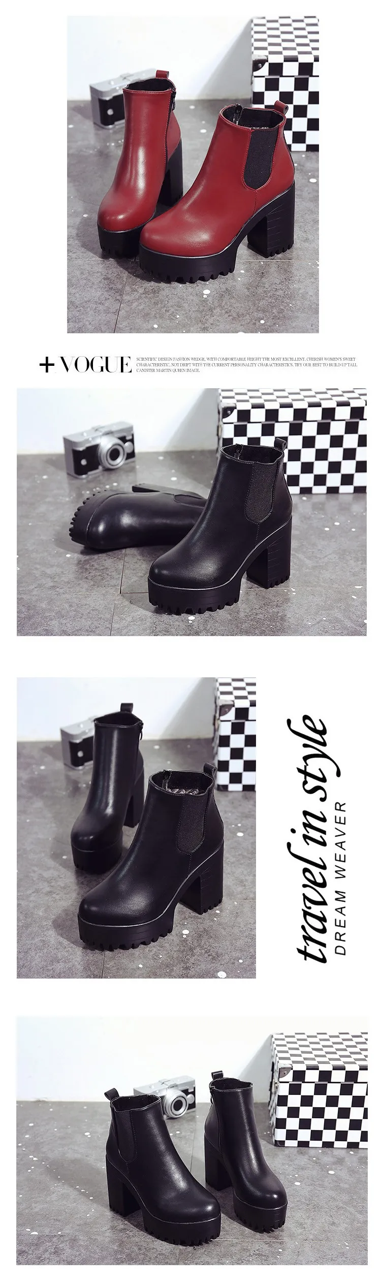 DIJIGIRLS/модные женские ботинки на квадратном каблуке и платформе; zapatos mujer; ботфорты из искусственной кожи; мотоботы; Лидер продаж