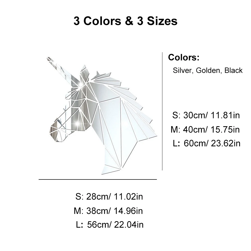 Пигмент Unicorn с зеркальным эффектом Наклейка на стену 3D лошадь Геометрическая акриловая наклейка зеркальная поверхность Наклейка на стену s для детской комнаты гостиная домашний декор