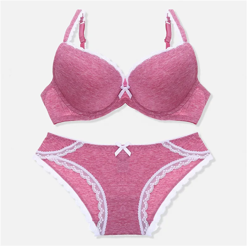 Rose Red Модный хлопковый сексуальный бюстгальтер, бесшовный бюстгальтер с эффектом пуш-ап, комплект нижнего белья, регулируемые чашечки 3/4, глубокий v-образный вырез, бюстгальтеры, удобные трусики, интимные комплекты - Цвет: Rose Red