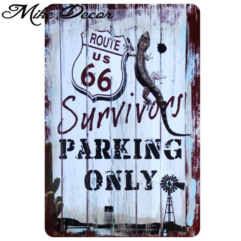 [Mike86] Route 66 Parking Only Poster Bar Decor винтажная Наклейка металлическая настенная жестяная