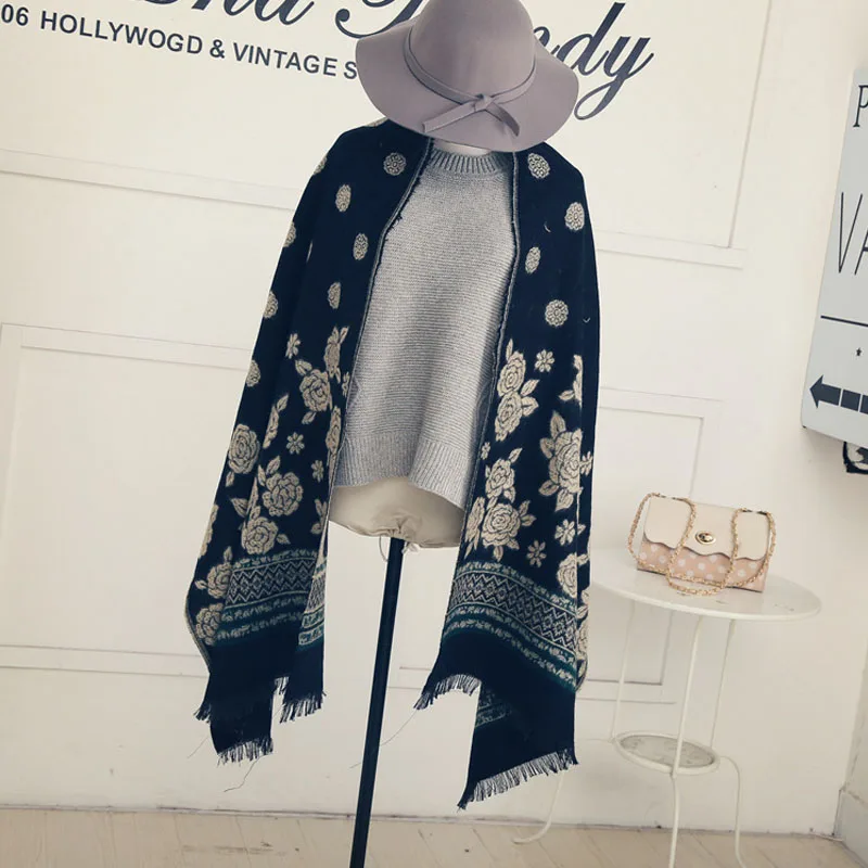 Hot Sales 2016 Fashion Little Florals Women Scarf Long Warm Wool Elegant Wraps Patchwork Tassel Female Shawls Pashmina | Аксессуары для