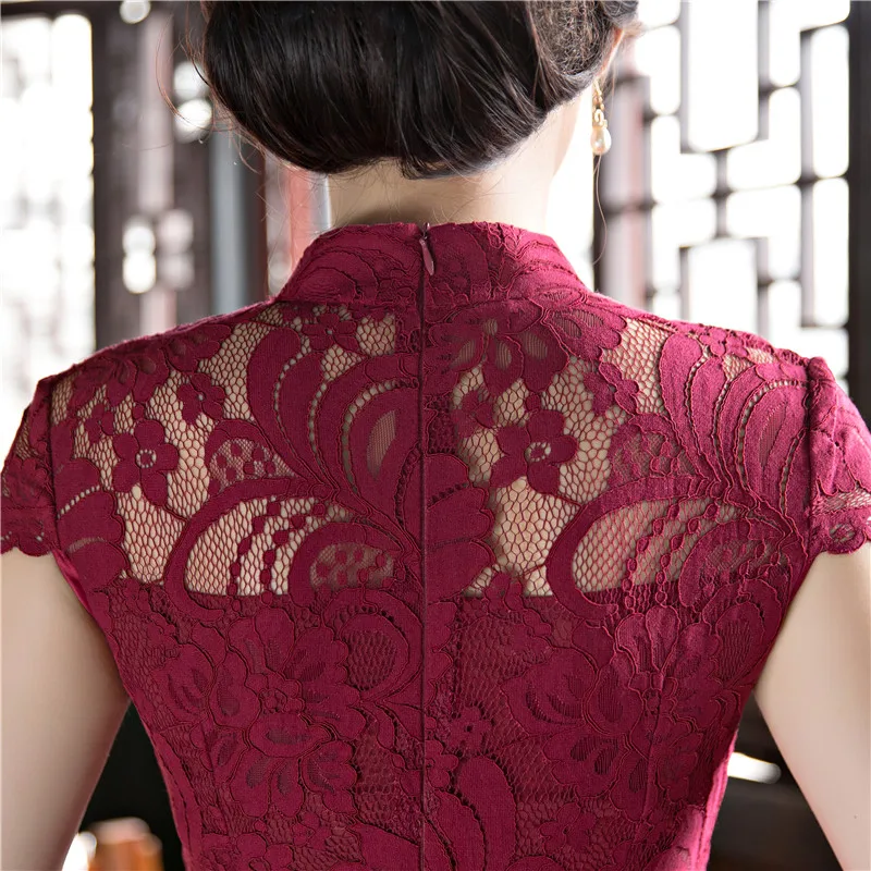 Шанхай история Новое поступление китайский женский колено Leng Cheongsam мода короткий стиль лето Qipao кружевное платье Vestidos