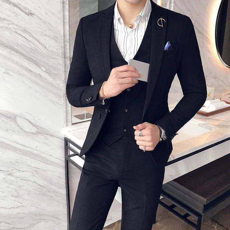 Жених коричневый костюм весна кофе назад Calca Тощий Masculina одежда платье костюмы