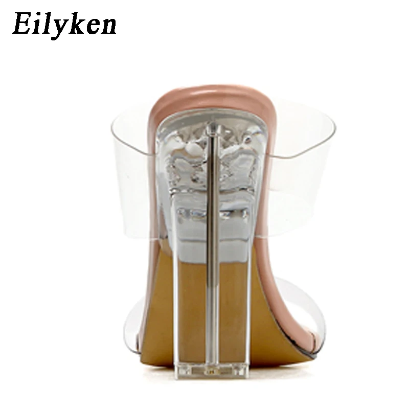 Eilyken New Women Slippers PVC Crystal Square heel Transparent High heels Summer Slippers Sandals Pumps 11cm size 35-40