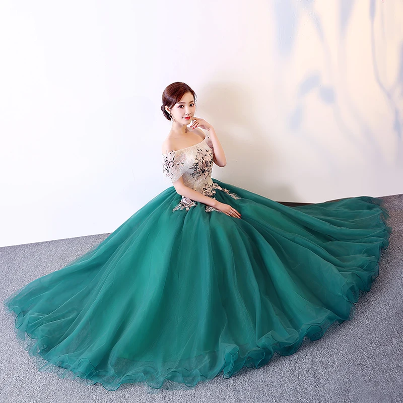 Женское бальное платье до пола с открытыми плечами и аппликацией 16 вечерние