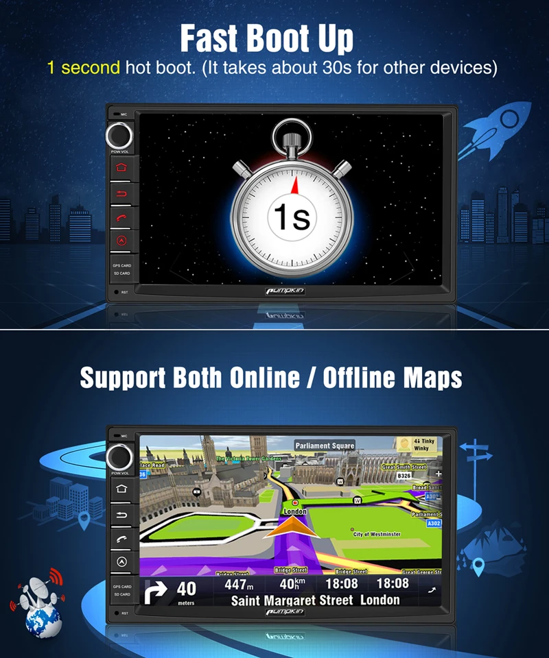 Pumpkin 2 Din 7 ''Android 9 0 универсальный GPS автомобильный радиоприемник без dvd плеера 2G