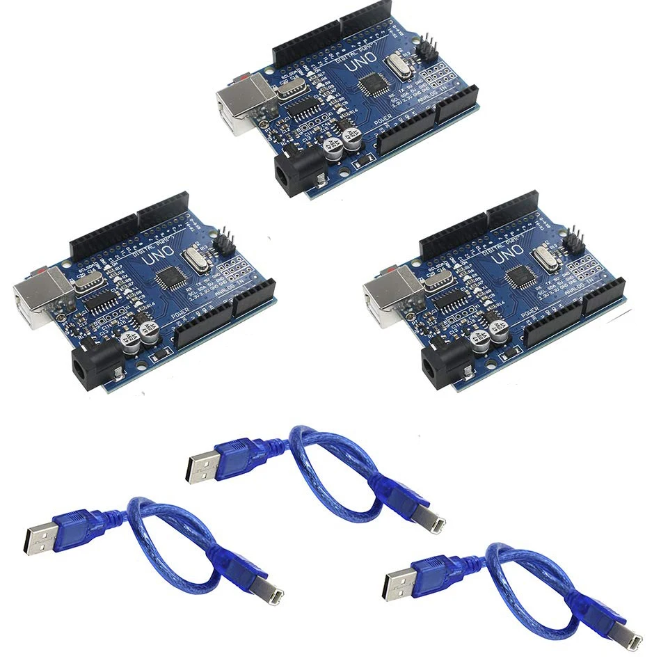 Макетная плата для микроконтроллера UNO R3 ATmega328P CH340 Arduino IDE с USB кабелем 20 см Dupont
