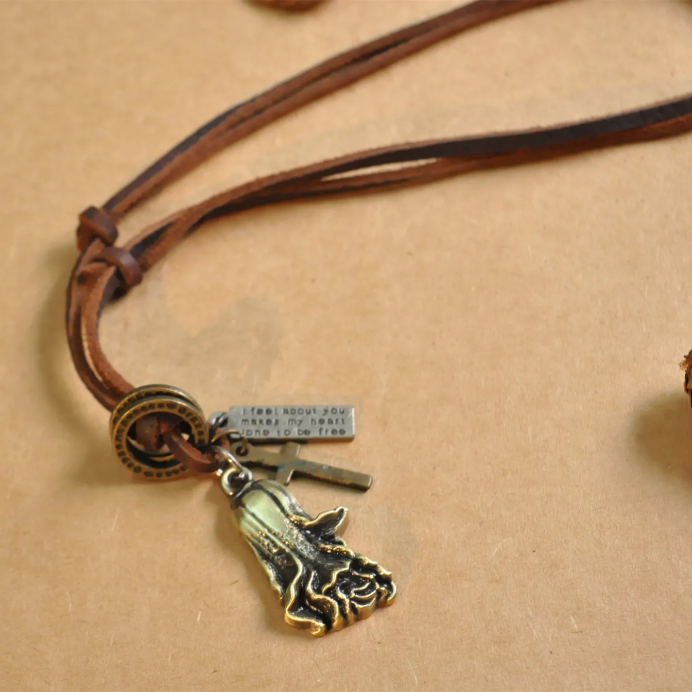Men Women Flower Leather Necklaces &amp Pendants Fashion Vintage Statement Chokers Black Brown Real Cord Movable 50-70cm | Украшения и