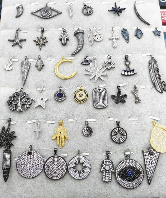 

12pcs 15-50mm CZ Micro Pave Diamond Cubic Zirconia gunmetal rectangle ablong arrow evil tree leaf freeform earrings Charms Penda