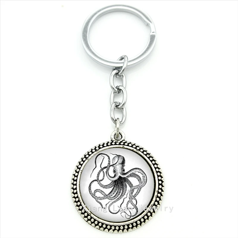 

TAFREE original and unique animal picture key chain octopus print pendant keychain jewelry gift for men boy T153