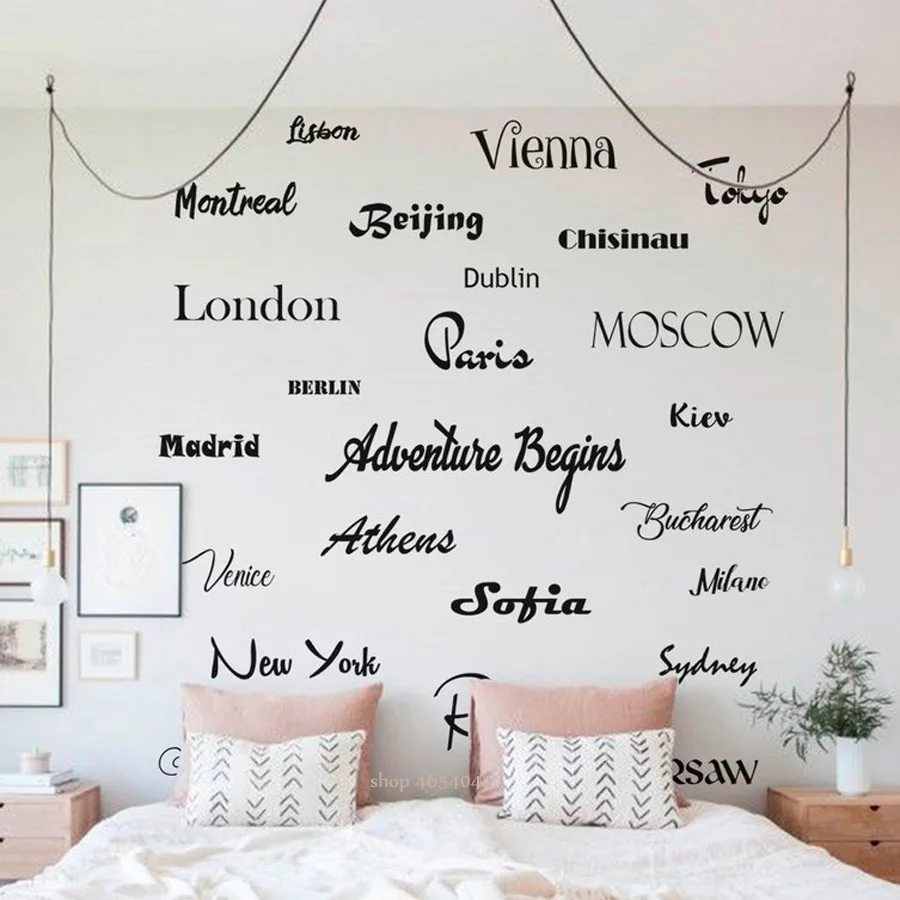 

Travel Wall Decal City Name Wall Decals Office wall sticker Country Capital Vinyl Mural For Home Bedroom Adventure stickers N188