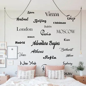 Travel Wall Decal City Name Wall Decals Office wall sticker Country Capital Vinyl Mural For Home Bedroom Adventure stickers N188
