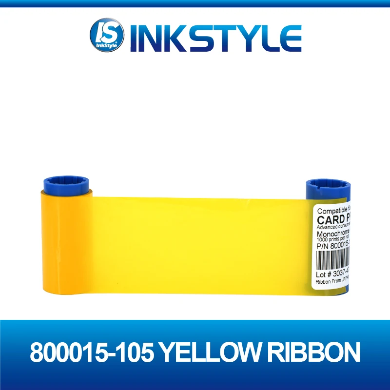 Набор из 2 шт. совместимых лент 800015-105 желтого цвета на 1000 отпечатков для кардпринтеров Zebra P300F P310C P330i P420i P520C P430i P330m.