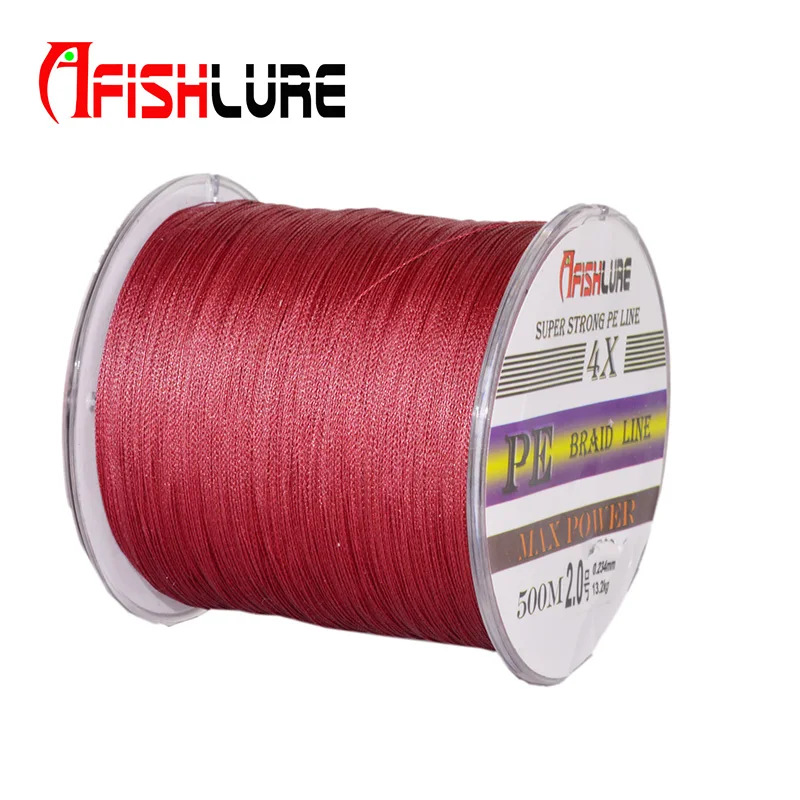 Высокое качество 500 м зеленый/желтый/серый/красный PE плетеная леска 4 нити Afshlure