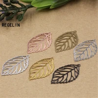 regelin hollow metal leaf charms 50pcslot diy jewelry vintage bracelet necklace pendant charms brass material findings