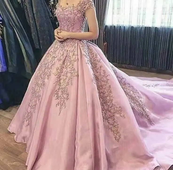 Розовое платье Vestido De Noiva2018 мусульманское свадебное платье бальное платье вырез сердечком рукава-крылышки Бисером Дешевые Свадебное платье в богемном стиле Свадебные платья