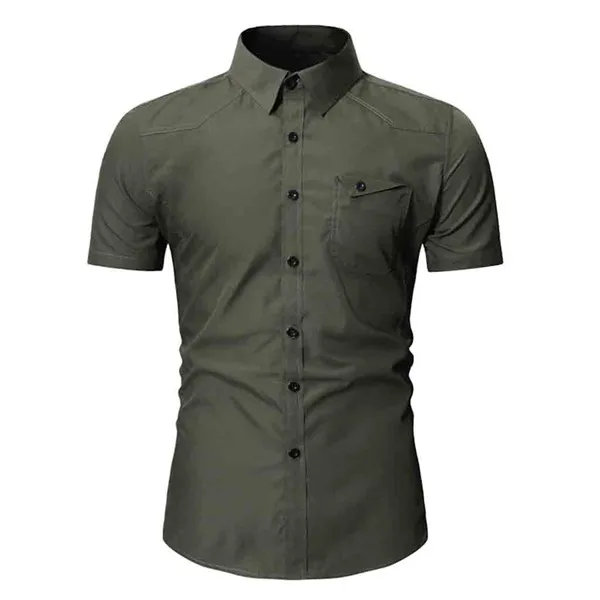 Army Green Стиль,, модная мужская рубашка на пуговицах, с карманом, короткий рукав, блузка, топы, высокое качество, удобная - Цвет: Army Green