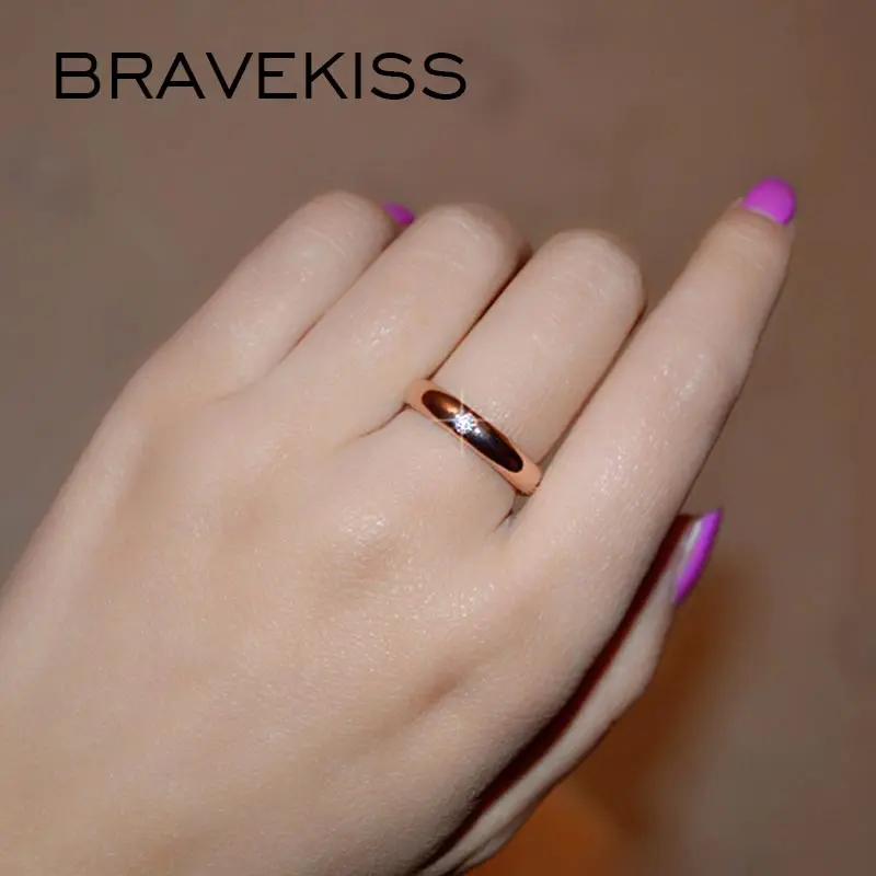 Женское кольцо BRAVEKISS классическое розовое золото с фианитом для свадьбы 2019 |