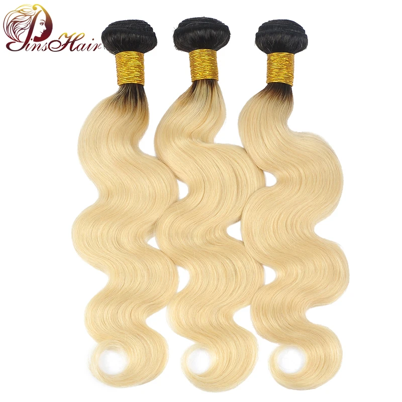 Pinshair Ombre блондинка 100% человеческих волос Связки T1B/613 объемная волна перуанские
