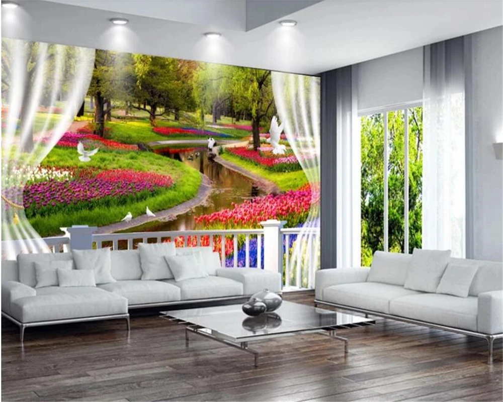 Новинка 2018 г. модные персональные Супер Шелковистые обои с цветами море ТВ фон