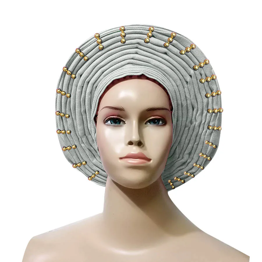 Головной убор Aso oke с бусинами aso нигерийский головной ebi Африканский золотыми
