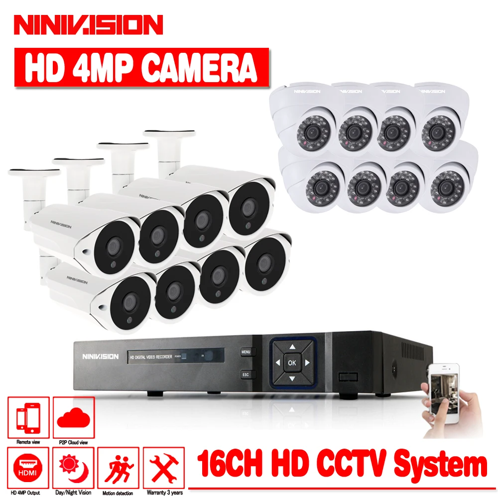 NINIVISION новый супер Full HD 16CH AHD 4MP домашняя уличная CCTV система Комплект 16 канальная