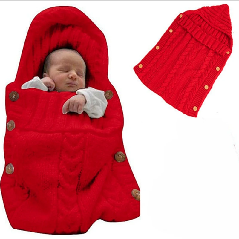 70*35cm Infant Knitted Blanket Solid Color Cute Baby Warm Sleeping Bag Sofa Bed Outdoor Travel Button Stroller | Дом и сад