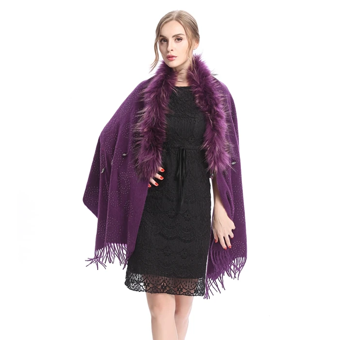 Purple ZY87058 новое поступление Сексуальная женская и Женская Зимняя шерстяная модная пашминовая шаль из натурального меха енота женская меховая шаль - Цвет: Purple