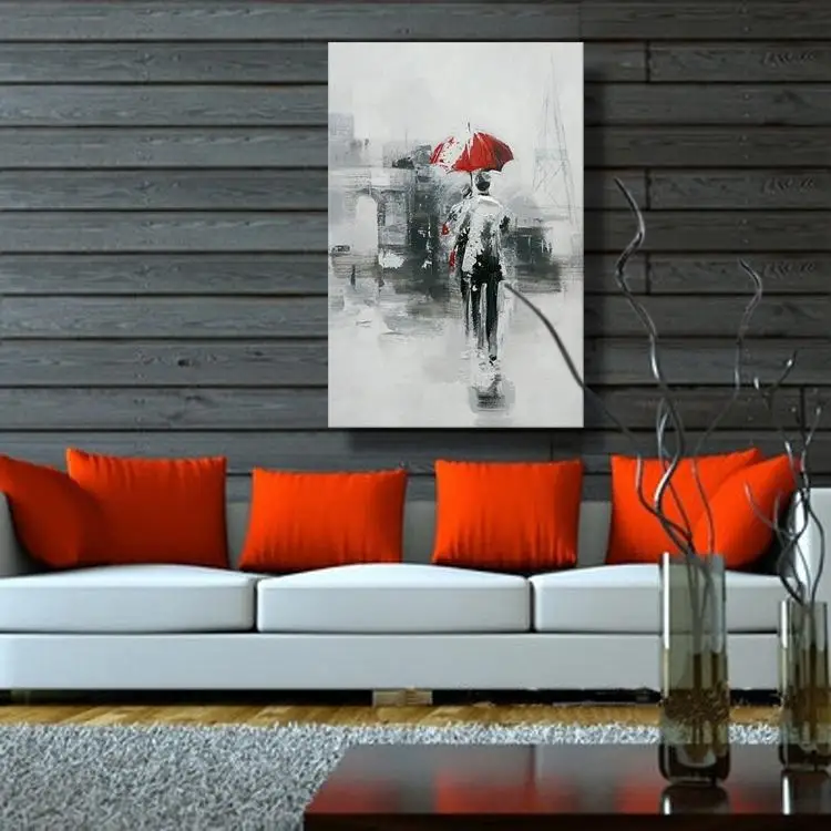 100% ручная роспись современная абстрактная фигурка с красным зонтом картина