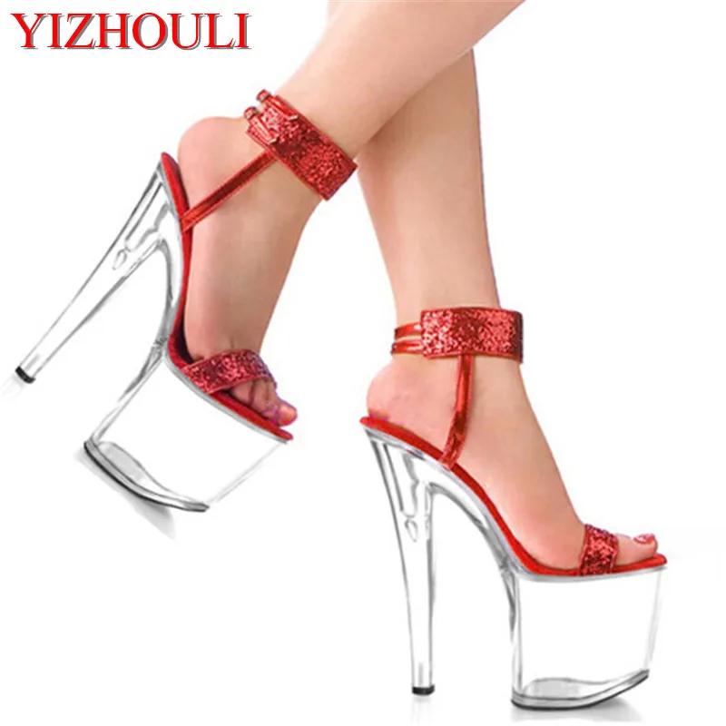 20cm Transparent ribs with princess girl crystal shoes, sequins runway show interest clubs high-heeled Dance Shoes