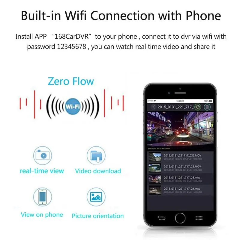 Wifi умная HD автомобильная видеокамера Dashcam цифровой видеорегистратор черная