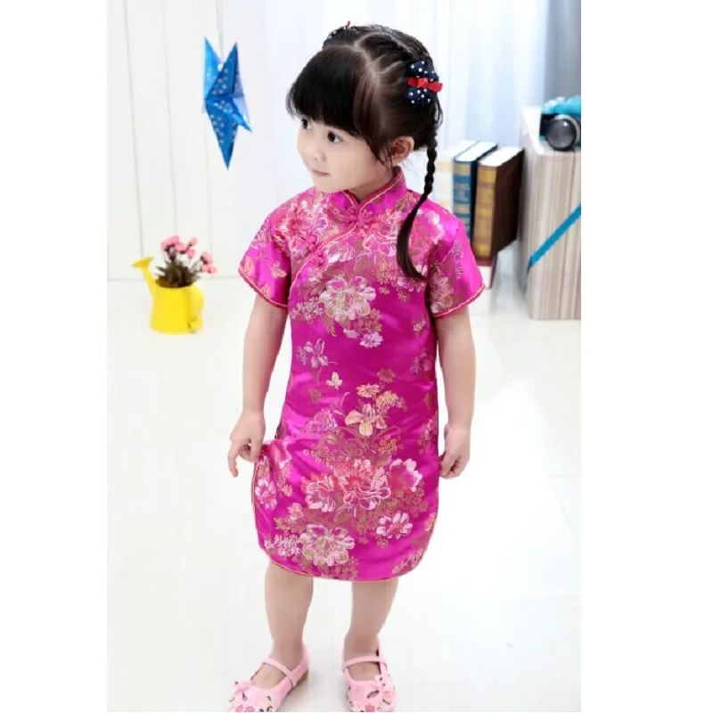2020 Summer Girls Dress Qipao Chinese Dresses Sleeved wedding Top Quality Floral girls clothes Rose 2 4 6 8 10 12 14 16Year | Детская