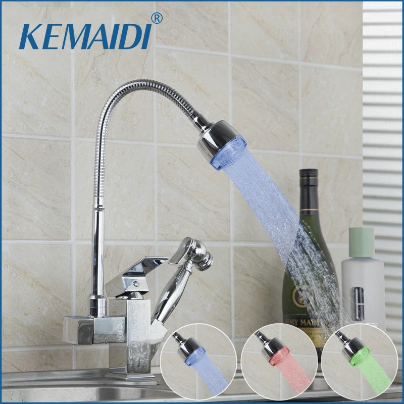 KEMAIDI Смеситель Для Кухни LED кухонная раковина Torneira Cozinha Поворотный Светодиодный