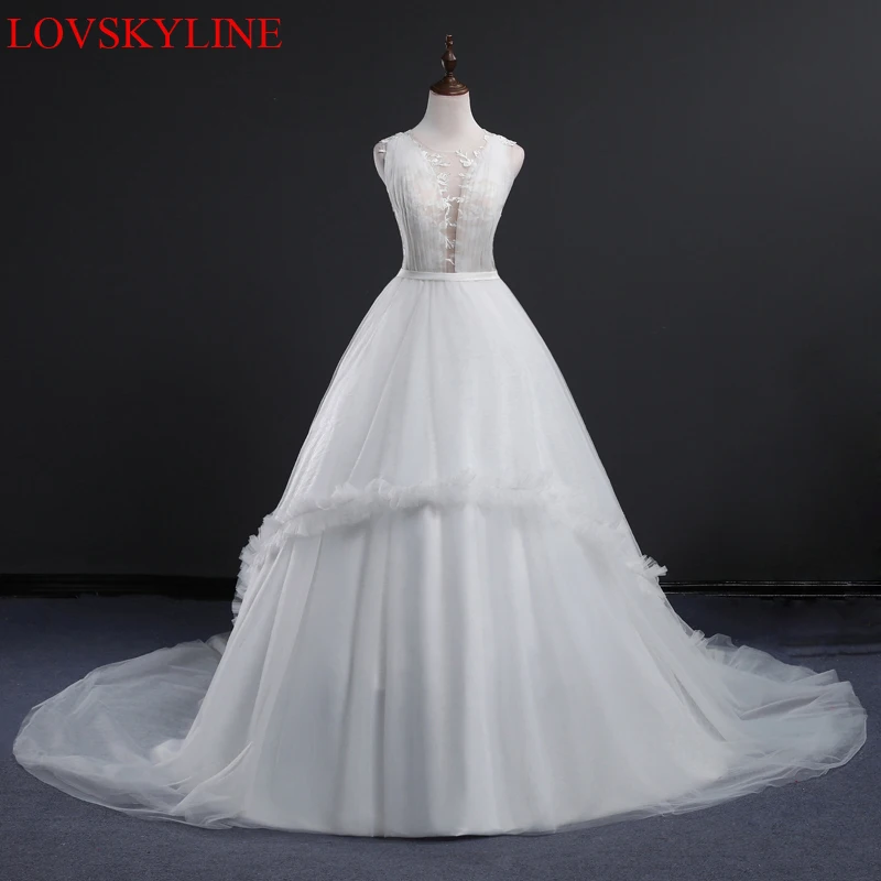 

Real Image Vestido De Novia Wedding Dress New O Neck Tulle Short Train Lace Embroidery Zipper Robe de Marriage Wedding Ball Gown