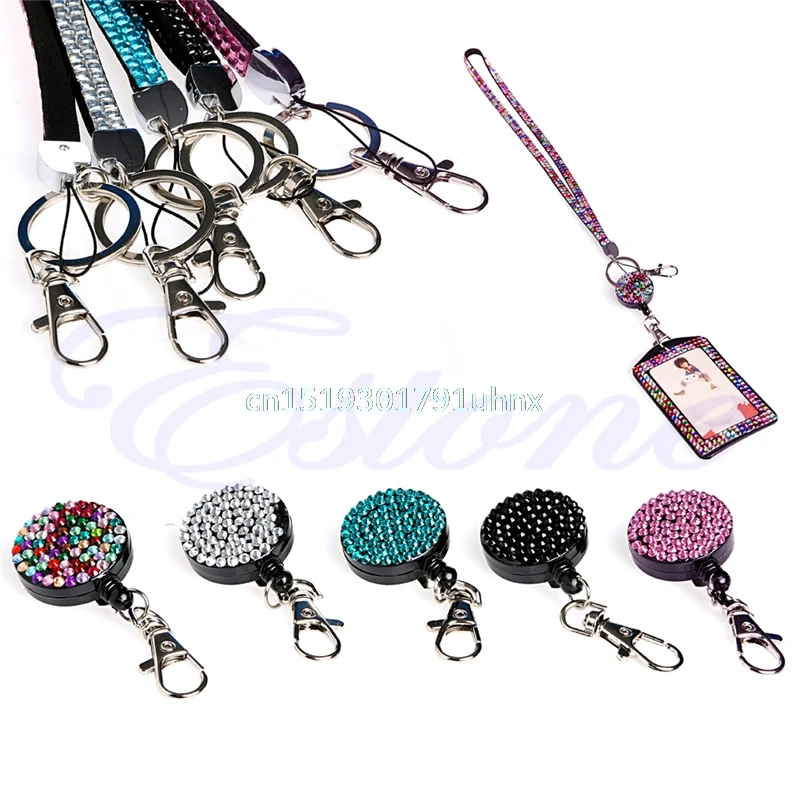 Выдвижной ID Badge Reel Crystal Стразы держатель для ключей телефона|neck lanyard|key neck holderrhinestone