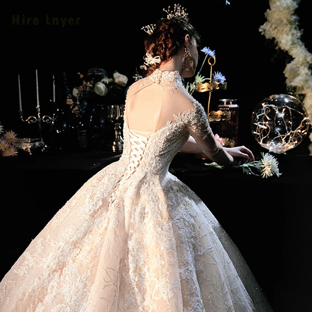 Robe De Mariee Princesse Luxe роскошное бальное платье с высоким воротом длинным рукавом