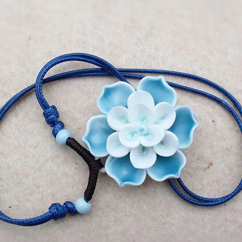 Керамическое длинное ожерелье с цветком лотоса для женщин цепочки свитера
