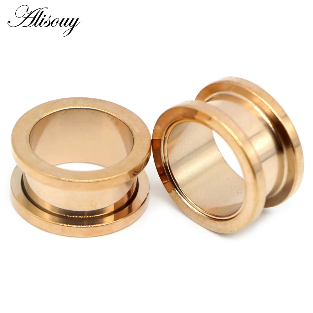 EM0035E Rose Gold Новые 2шт Красочные анодированные нержавеющей стали винт подходят уха плоти тоннеля серьги штекер ювелирные изделия с расширителем для тела Пирсинг Серьги измерительные приборы - Окраска металла: EM0035E Rose Gold