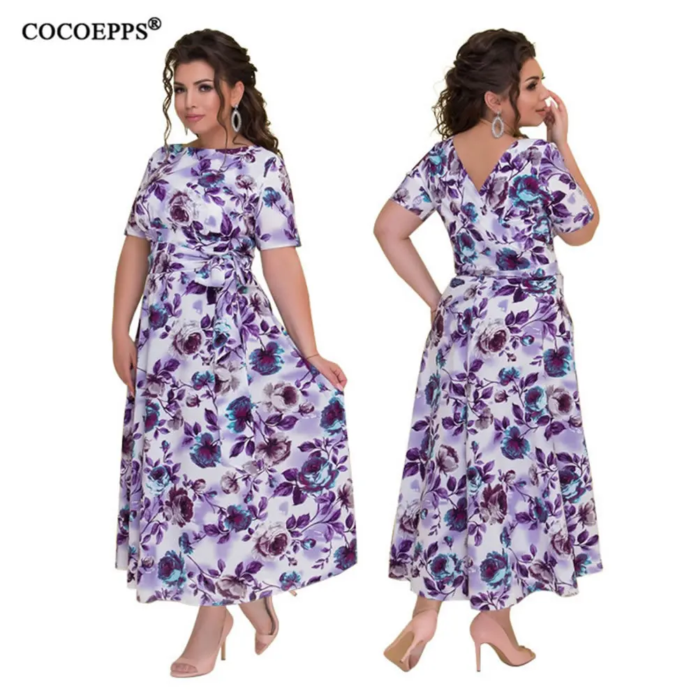 Женское длинное платье с цветочным принтом повседневное богемное макси большого