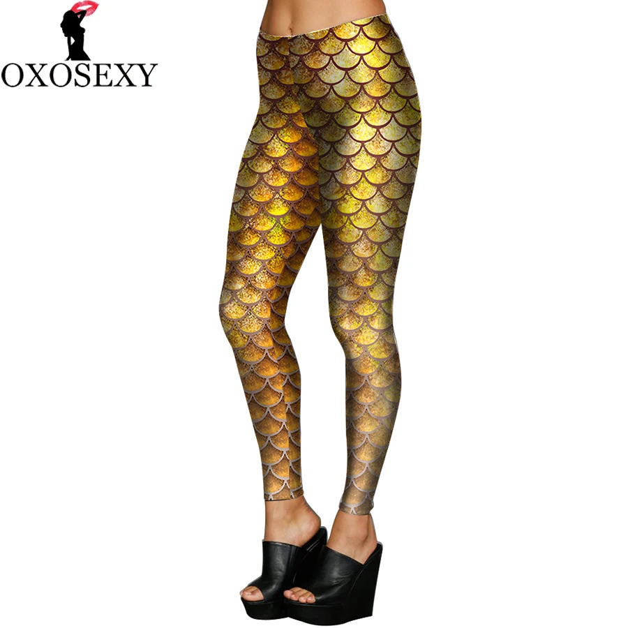 Женские легинсы с высокой талией эластичные облегающие 3D принтом Русалочки
