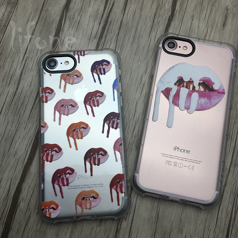 Airbag Anti-knock Case For iPhone 6 6s 6Plus Red Lips XO Cover Back 7 7Plus Clear Soft TPU Capa Coque |