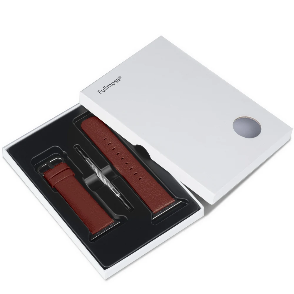 5 Colors Apple Watch Leather Band 45/44/42mm 41/40/38mm with Stainless Clasp, Strap for iWatch Series 7/6/SE/5/4/3