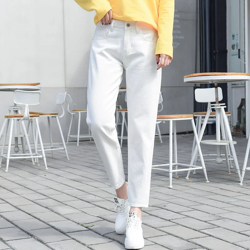 white Jeans Джинсы бойфренда размера плюс с высокой талией, женские модные синие, черные, белые джинсы, женские джинсовые шаровары, повседневные брюки, джинсы для женщин - Color: white Jeans