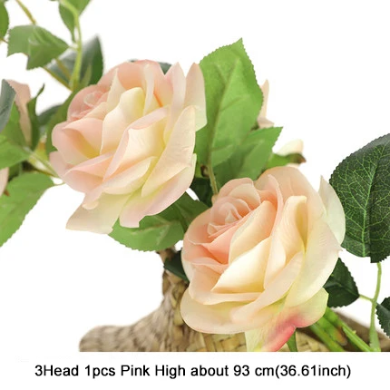1pcs pink 1 шт. 90 см длинный стебель 3 головы белые розы искусственный цветок ветка для свадьбы сценическая фоновая декорация Искусственные цветы из шелка - Цвет: 1pcs pink