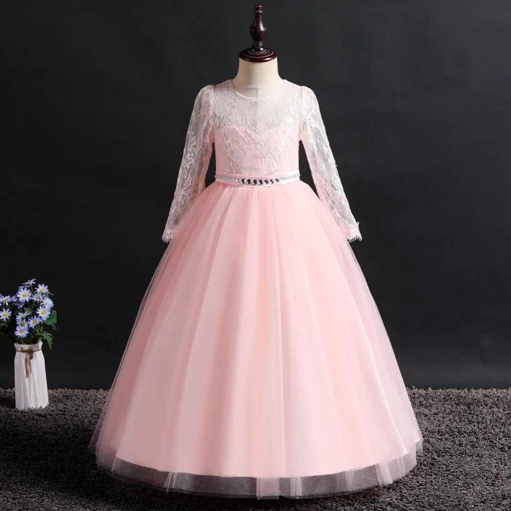 Elegant 3-14 Years Long Sleeve Girls Pageant Dress Tutu Flower Girl Dresses for Wedding Party Princess Communion Gowns | Детская одежда