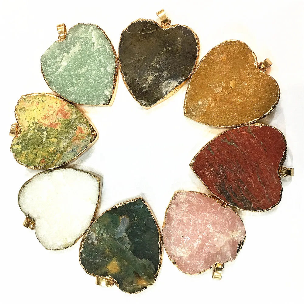 

Модное ожерелье с подвеской в виде руды из натурального камня, сердца, агата, золотые розы, кварцевые подвески из оригинального камня, 6 шт., о...