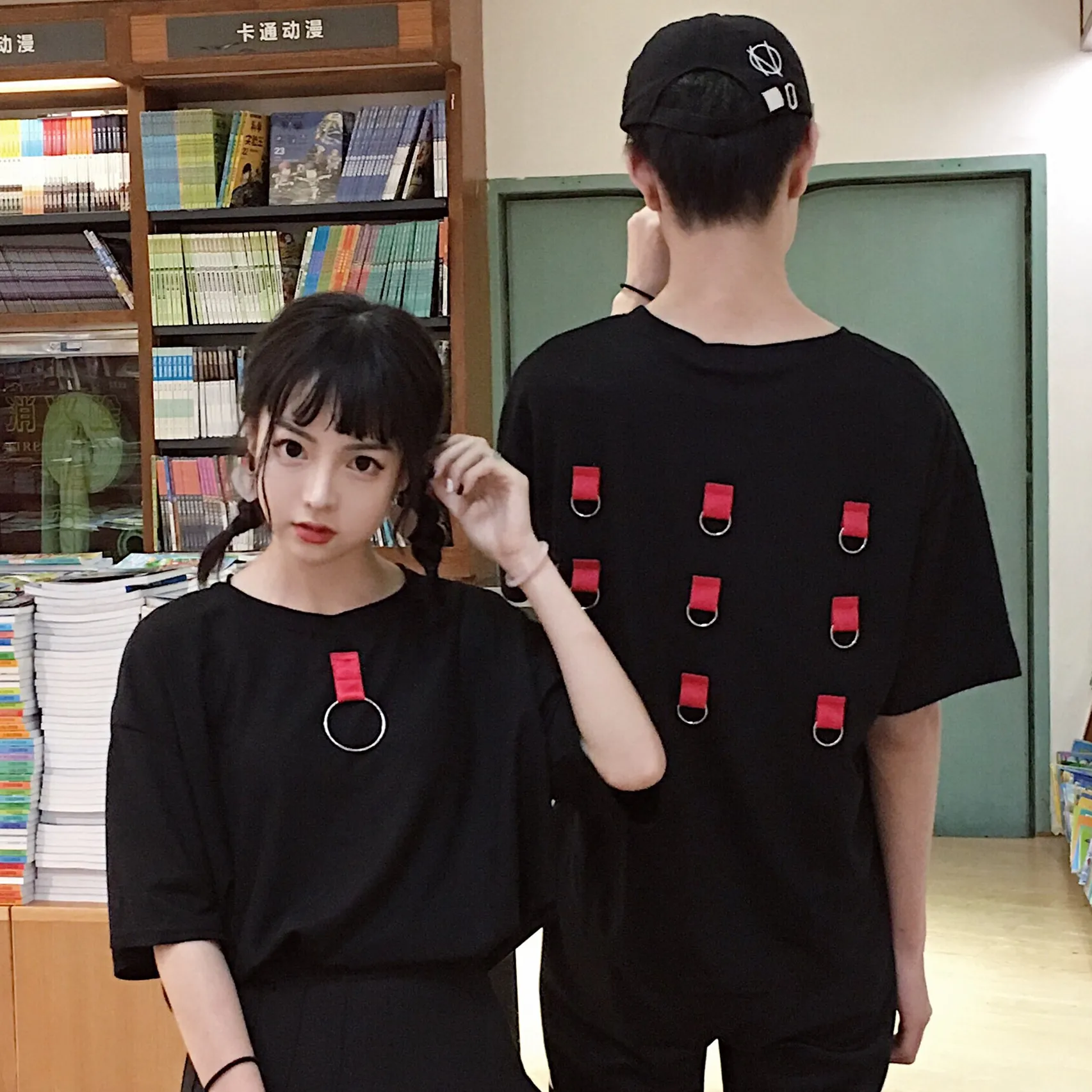 Футболка Femme 2019 летняя парная Одежда корейский Ulzzang Harajuku Личность кольцо женская