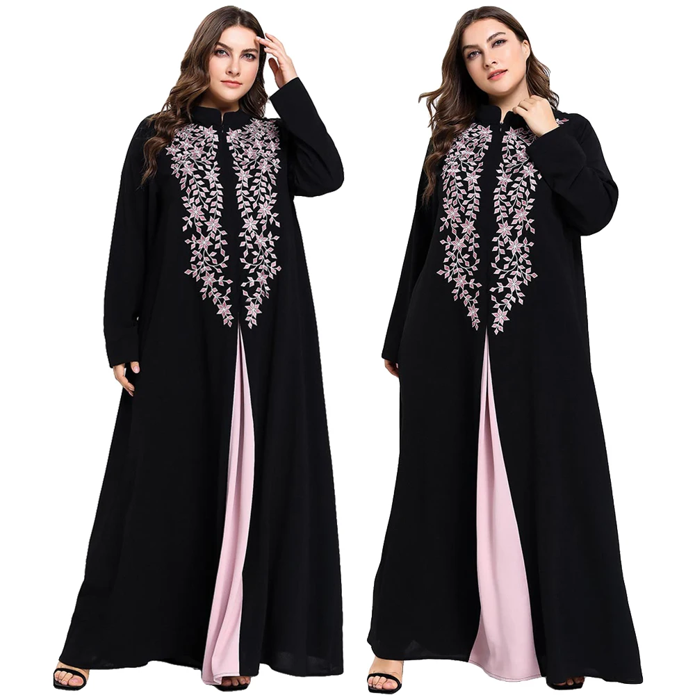 Женское мусульманское длинное платье с вышивкой Abaya кафтан в Дубае на молнии